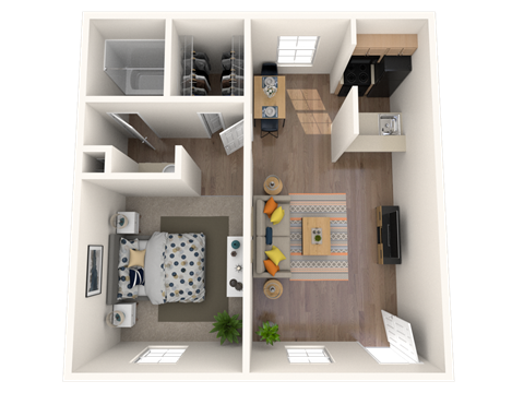 Floor plan for 1 bed, 1 bath, 660 sqft